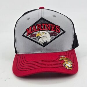 CSI US Marines Hat Mens OSFM Trucker Hat Gray Red Eagle Snapback Mesh Cap